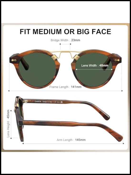 Small Face Acetate Double Bridge Sunglasses Polarized UV Protection Retro Metal